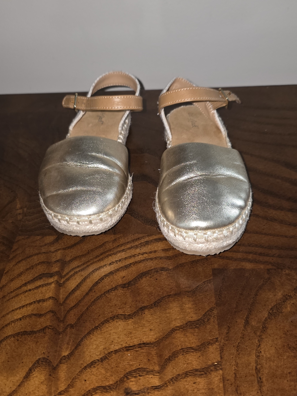 Cat & Jack Girls Metallic Gold Espadrille Sandals with Tan Ankle Strap